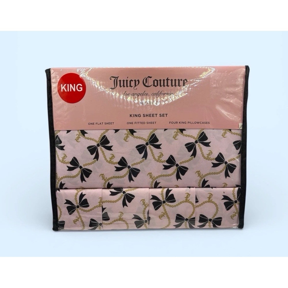 JUICY COUTURE KING SHEET SET BOWS‎  JUICY COUTURE SHEET SET KING SIZE NEW